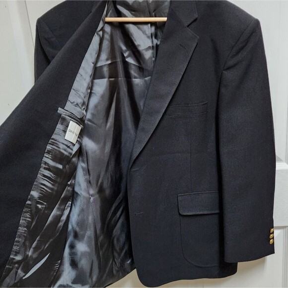 David Taylor Blazer Mens 44S Black Wool Blend Gold 2 Button Lined Vented Classic - Picture 8 of 12